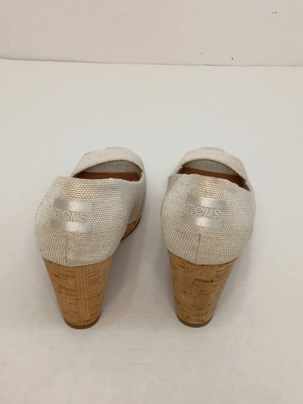 TOMS Stella Cream Tan Peep Toe Cork Wedges Size Women's 8 - Picture 4 of 7